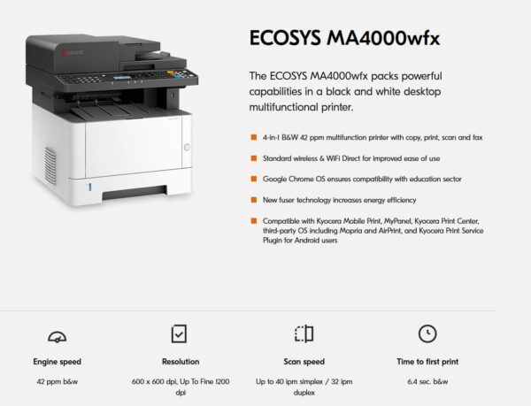 Kyocera ECOSYS MA4000wfx Multifunction Printer Monochrome [110C1C2US0]