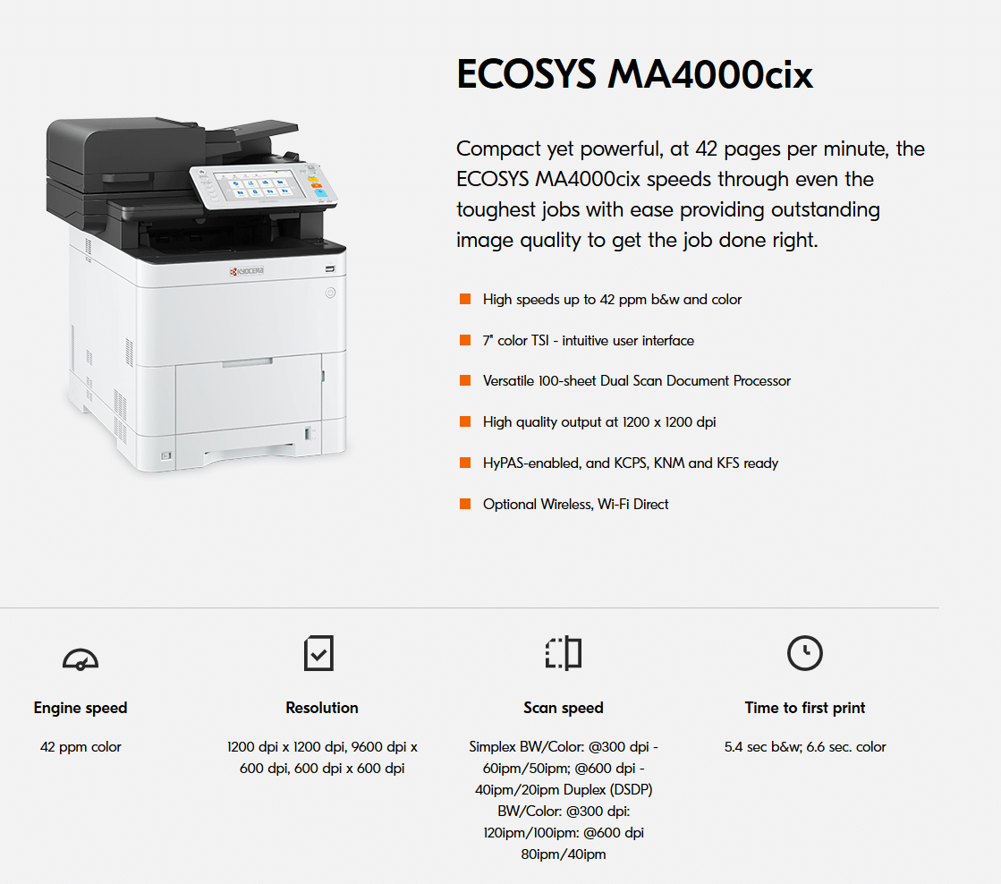 Kyocera TASKalfa MA4000CIX Multifunction Color Laser Printer 1102Z42US0 - Image 2